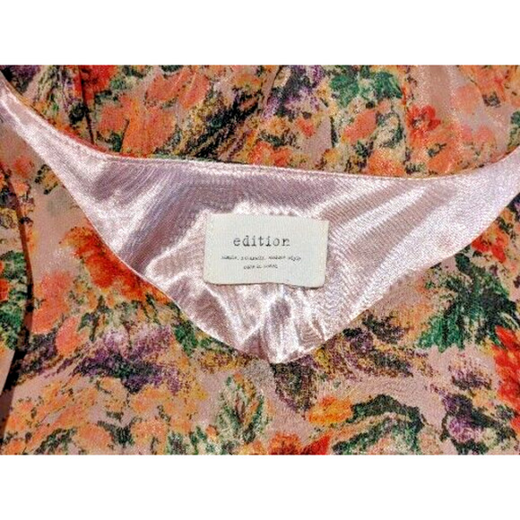 Y2K Chiffon Tapestry Slip Dress M Peach Floral Draped Pleats Hi-Lo Cottagecore - Picture 11 of 12